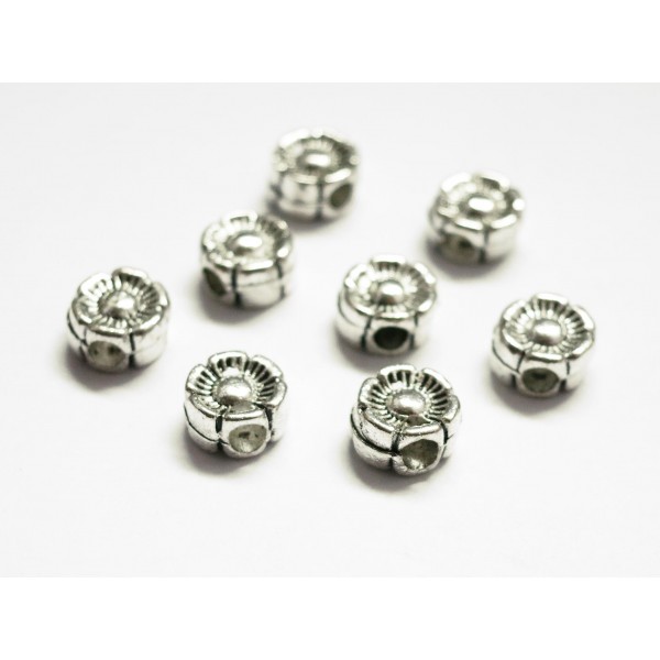 5x silberfarbene Blume Metallperlen 5x5mm Spacer - Schmuckzubehör Metallperle - Leisure-Beads DIY