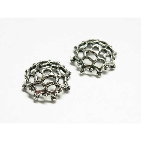 2x silberfarben Perlenkappen 13x12x4mm silberfarbene filigrane Perlen Kappen - Schmuckzubehör Perlenkappe