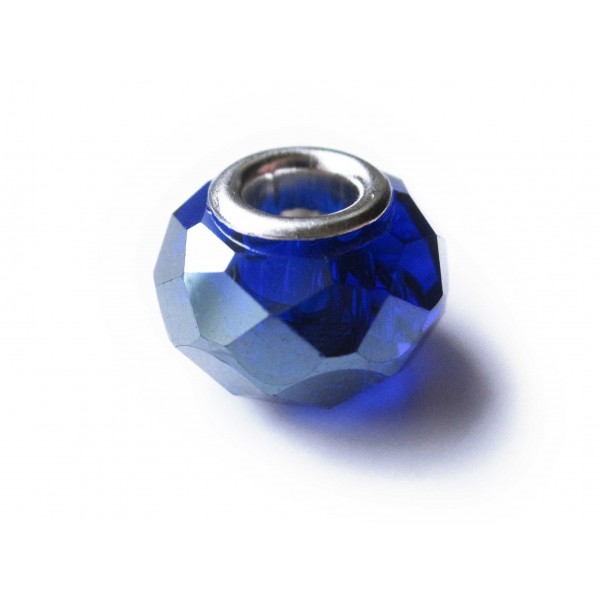 1x blaue European Bead Glasperle 14x10mm geschliffene blaue Großlochperle - European Schmuckzubehör - Leisure-Beads DIY