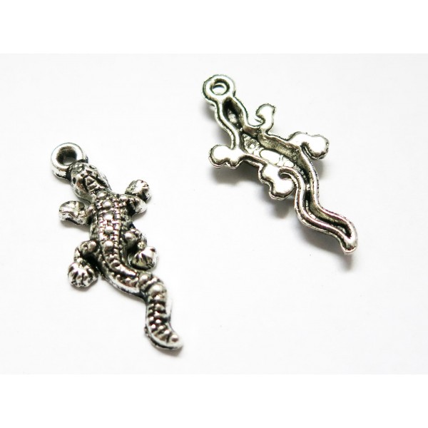 1x silberfarben Eidechse Anhänger 30x14mm Eidechsen Schmuckanhänger - Schmuckzubehör