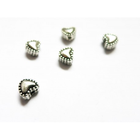 Leisure-Beads - 5x Herz Metallperle 6x6x4mm silberfarben Silberherz Spacer - Schmuckzubehör Metallperlen