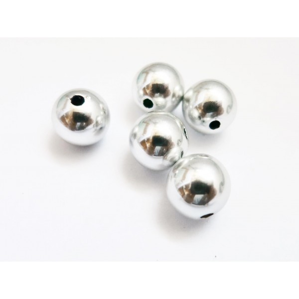 5 silberfarben Acryl Perle 10mm glatt silberfarbene Perlen aus Acryl - Acryl Schmuckzubehör