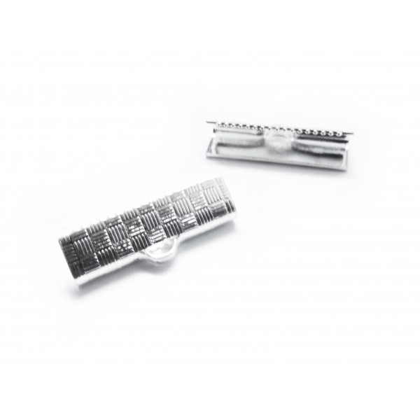 10x hellsilberfarbene Bandklemme 20mm kariert Bandverbinder - Schmuckzubehör - Leisure-Beads DIY