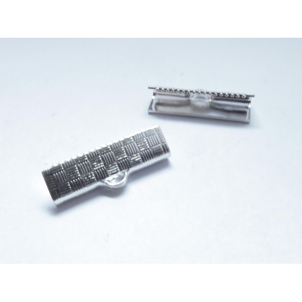 10x silberfarbene Bandklemme 20mm kariert silberfarben - Schmuckzubehör - Leisure-Beads DIY
