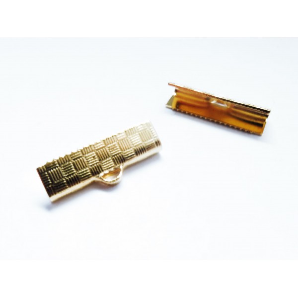 10x goldfarbene Bandklemme 20mm kariert Bandverbinder - Schmuckzubehör