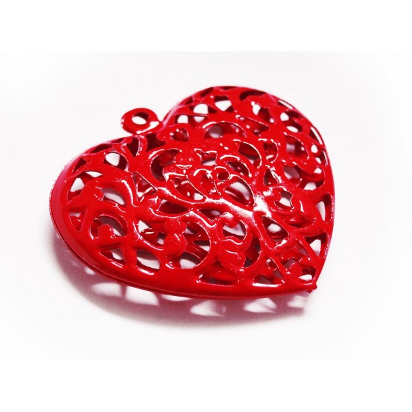 1x rotes Herz Anhänger 40x38mm roter Schmuckanhänger - Schmuckzubehör