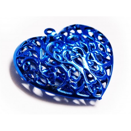 Leisure-Beads - 1x blaues Herz Anhänger 40x38mm metallic blauer Schmuckanhänger - Schmuckzubehör
