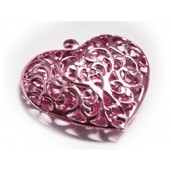 1x rosa Herz Anhänger 40x38mm metallic rosa Schmuckanhänger - Schmuckzubehör - Leisure-Beads DIY