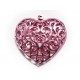 1 großer rosa metallic Herzanhänger in floraler Trachtenoptik, rosafarbener Schmuckanhänger 40x38mm - Schmuckzubehör