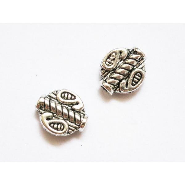 2x flache Metallperlen 8x7x2mm silberfarben Spacer - Schmuckzubehör Metallperlen - Leisure-Beads DIY