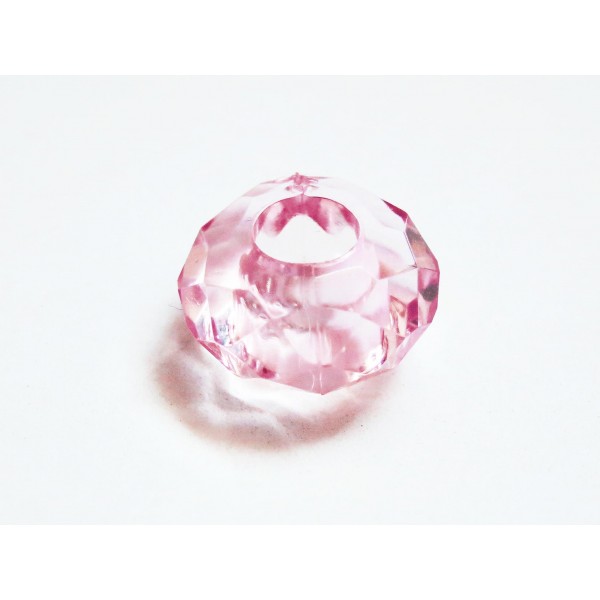 1x hellrosa European Bead Acrylperle 14x8mm facettierte hellrosa Großlochperle - European Schmuckzubehör