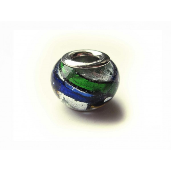 1x silberfarben European Bead Glasperle 14x10mm silberfarben bunte Großlochperle - European Schmuckzubehör