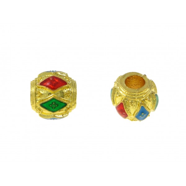 1x goldfarben bunte Emaille Metallperle 9x9,5mm goldfarbene bunte Metall Spacer - Schmuckzubehör Metallperlen - Leisure-Beads DIY