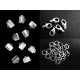 10 hellsilber Bandklemmen 10mm + 5 Karabiner + 20 Biegeringe als Schmuckzubehör Set für Halsbänder - Schmuckzubehör Set