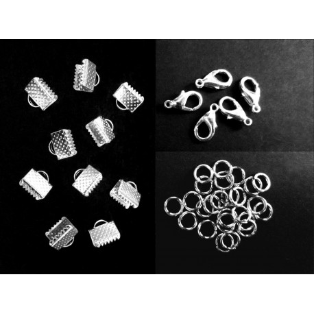 Leisure-Beads - 10 hellsilberfarben Bandklemmen 10mm + Karabiner + Biegeringe Schmuckzubehör Set