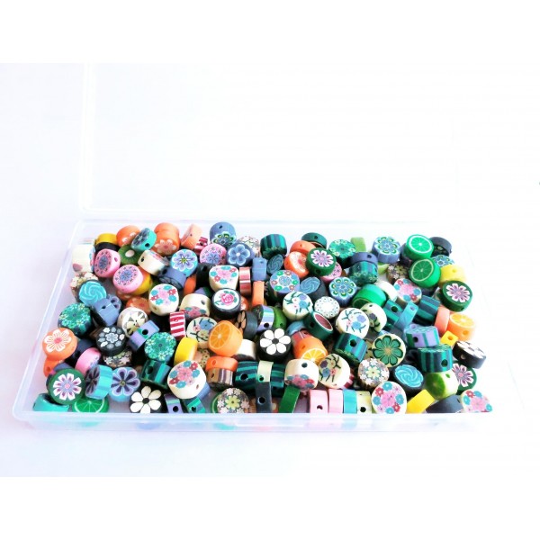  200 bunte Polymer Clay Perlen in einer Box im bunten Perlenmix - Schmuckzubehör - Leisure-Beads DIY