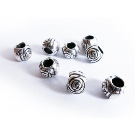 Leisure-Beads - 10x silberfarben Acryl Perlen 8mm Rosenform Grosslochperle - Acryl Schmuckzubehör