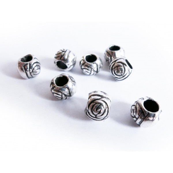10x silberfarben Acryl Perlen 8mm Rosenform Grosslochperle - Acryl Schmuckzubehör - Leisure-Beads DIY
