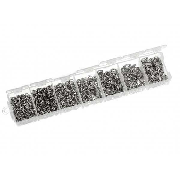 Box mit 1500x silberfarben Biegering 3-8mm runde Binderinge - Schmuckzubehör Set - Leisure-Beads DIY
