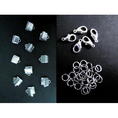 Leisure-Beads - 10 hellsilberfarben Bandklemmen 6mm + Karabiner + Biegeringe Schmuckzubehör Set