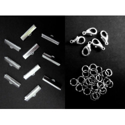 Leisure-Beads - 10 hellsilberfarbene Bandklemmen 25mm + Karabiner + Biegeringe Schmuckzubehör Set
