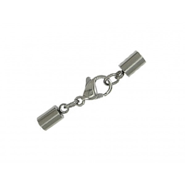 1x Edelstahl Einklebverschluss Innen 3mm 34x4mm Endkappe 8x4mm mit Karabiner - Schmuckzubehör Endkappe - Leisure-Beads DIY