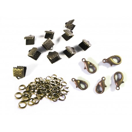 Leisure-Beads - 10 bronzefarbene Bandklemmen 6mm + Karabiner + Biegeringe - Schmuckzubehör Set