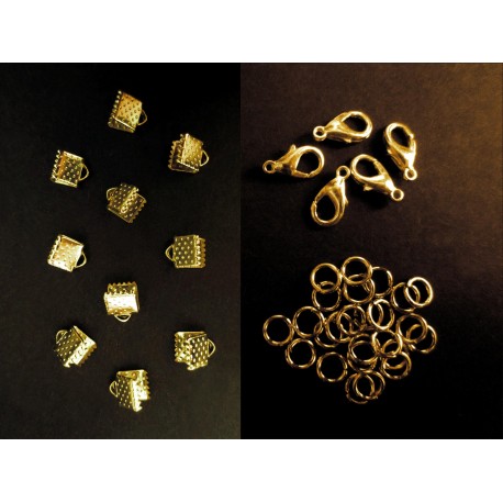 Leisure-Beads - 10 goldfarbene Bandklemmen 6mm + Karabiner + Biegeringe - Schmuckzubehör Set