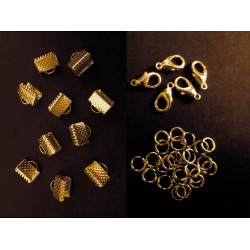 Leisure-Beads - 10 goldfarbene Bandklemmen 8mm + Karabiner + Biegeringe - Schmuckzubehör Set
