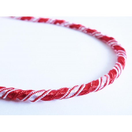 Leisure-Beads - 1m elastische weiss rote Kordel 6mm rot weisses Schmuckband mit seidigem Glanz - Schmuckzubehör Kordel für Halsband