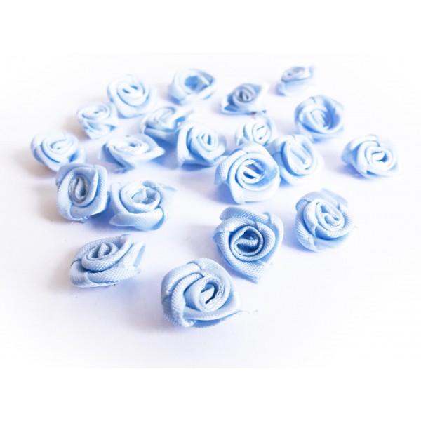 10x hellblaue Satinrose 15x7mm zum Bekleben Scrapbooking - Bastelbedarf Schmuckzubehör