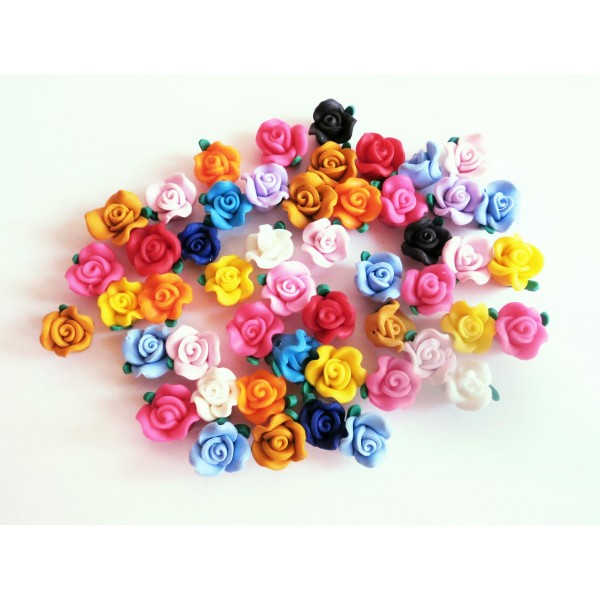 20x bunte Rosen Perlen 13x10mm aus Polymer Clay im bunten Fimoton Perlenmix - Schmuckzubehör