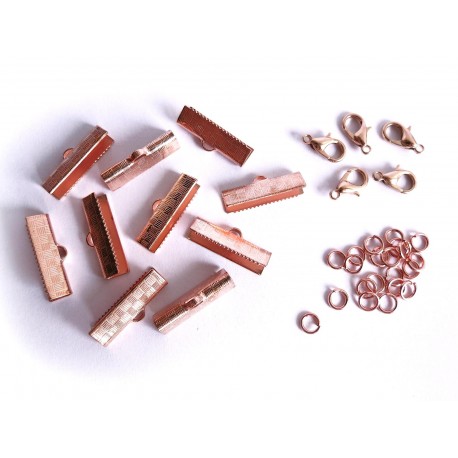 Leisure-Beads - 10 rosegoldfarbene Bandklemmen 20mm + Karabiner + Biegeringe Schmuckzubehör Set