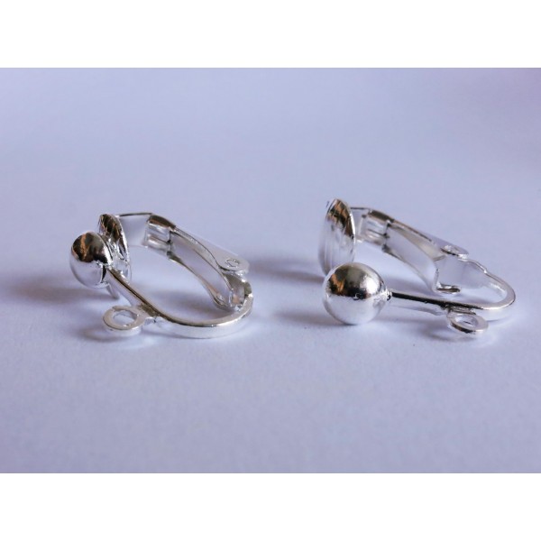 2x hellsilberfarbene Ohrclips 13x16mm - Schmuckzubehör Ohrclips basteln - Leisure-Beads DIY