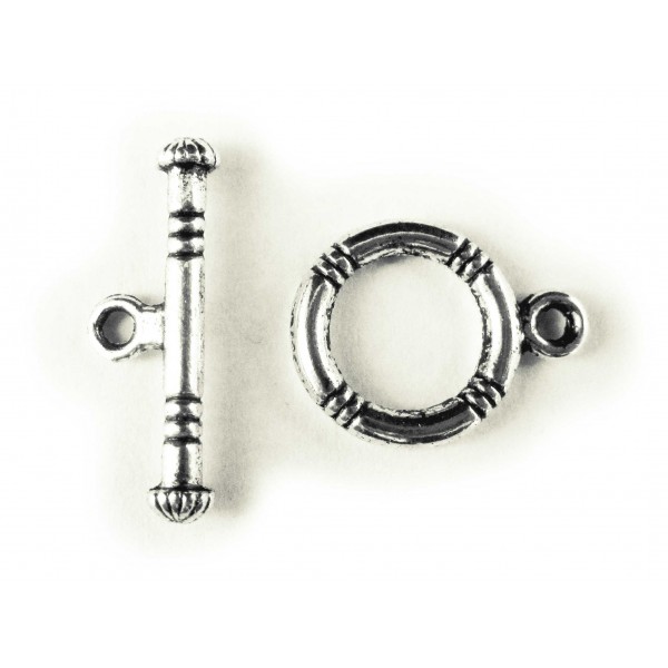 1x silberfarben Knebelverschluss 12mm Ring Stabverschluss - Schmuckubehör - Leisure-Beads DIY