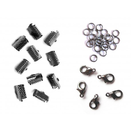 Leisure-Beads - 10 gunmetal Bandklemmen 13mm + Karabiner + Biegeringe - Schmuckzubehör Set
