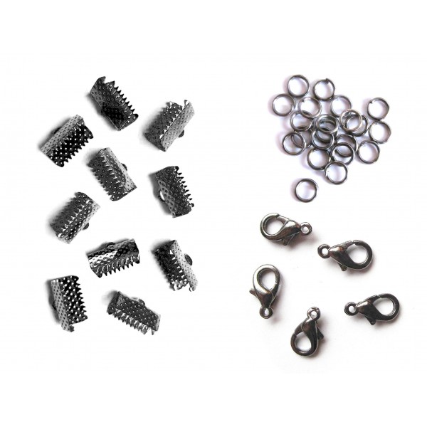 10 gunmetal Bandklemmen 13mm + Karabiner + Biegeringe - Schmuckzubehör Set - Leisure-Beads DIY