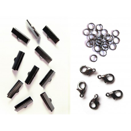 Leisure-Beads - 10 gunmetal Bandklemmen 20mm + Karabiner + Biegeringe - Schmuckzubehör Set