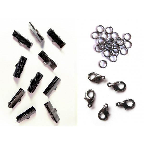 10 gunmetal Bandklemmen 20mm + Karabiner + Biegeringe - Schmuckzubehör Set - Leisure-Beads DIY