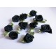 10x schwarze Satinrose 23x13mm mit Blättchen zum Bekleben Scrapbooking - Bastelbedarf Schmuckzubehör