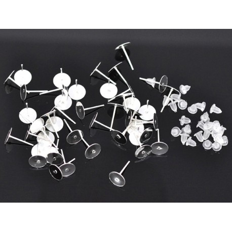 Leisure-Beads - 20x hellsilberfarben Ohrstecker 8mm zum Bekleben - Schmuckzubehör Ohrringe