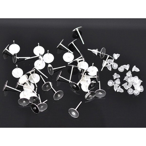 20x hellsilberfarben Ohrstecker 8mm zum Bekleben - Schmuckzubehör Ohrringe - Leisure-Beads DIY