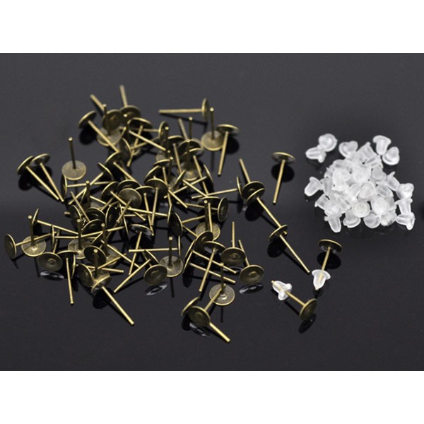 20x bronzefarben Ohrstecker 6mm zum Bekleben Studs mit Stopper - Schmuckzubehör Ohrring - Leisure-Beads DIY