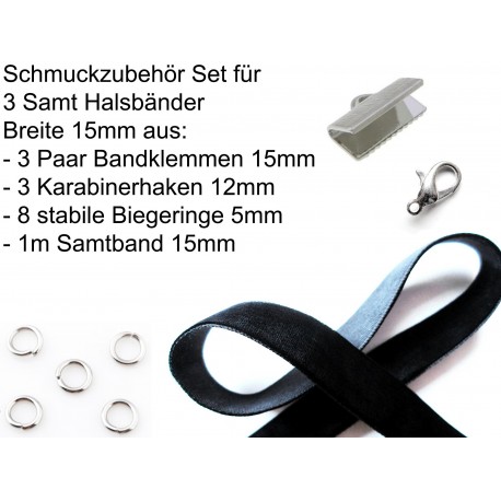 Leisure-Beads - Schmuckzubehör Set für 15mm schwarzes Halsband mit Samtband - Schmuckzubehör Set
