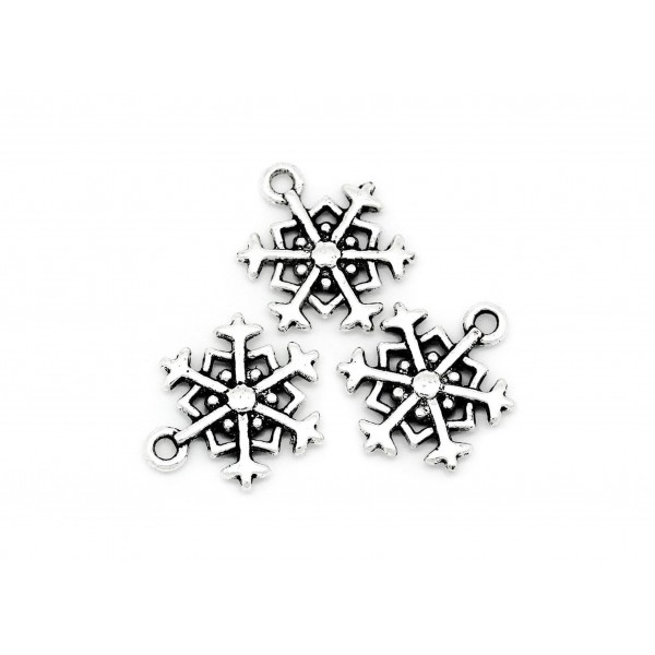 2x silberfarben Schneeflocke 18x14mm Schmuckanhänger Weihnachten - Schmuckzubehör Weihnachten - Leisure-Beads DIY