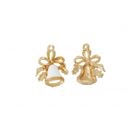 Leisure-Beads - 1x weiss goldfarben Glocke 21x16mm goldfarbener Schmuckanhänger für Weihnachten - Schmuckzubehör