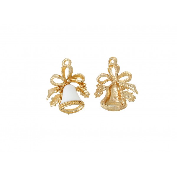 1x weiss goldfarben Glocke 21x16mm goldfarbener Schmuckanhänger für Weihnachten - Schmuckzubehör - Leisure-Beads DIY
