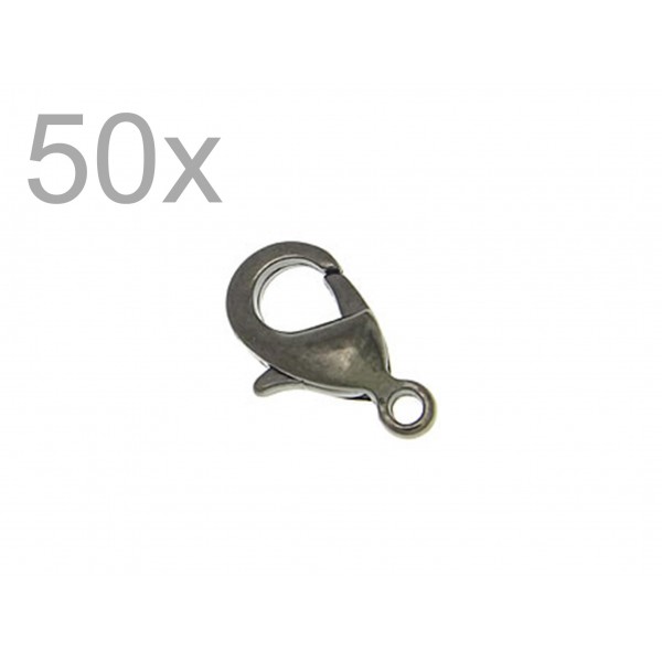 50x 12mm Karabinerhaken gunmetal schwarz metallfarben 12mm Schmuckverschluss - gunmetal Schmuckzubehör - Leisure-Beads DIY
