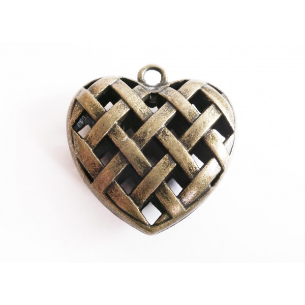 1x bronzefarbener Herz Anhänger 36x35mm Trachtenherz Schmuckanhänger - Schmuckzubehör - Leisure-Beads DIY