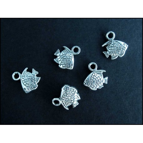 Leisure-Beads - 5x Skalar Fisch Anhänger silberfarben Schmuckanhänger Länge 9mm - Schmuckzubehör